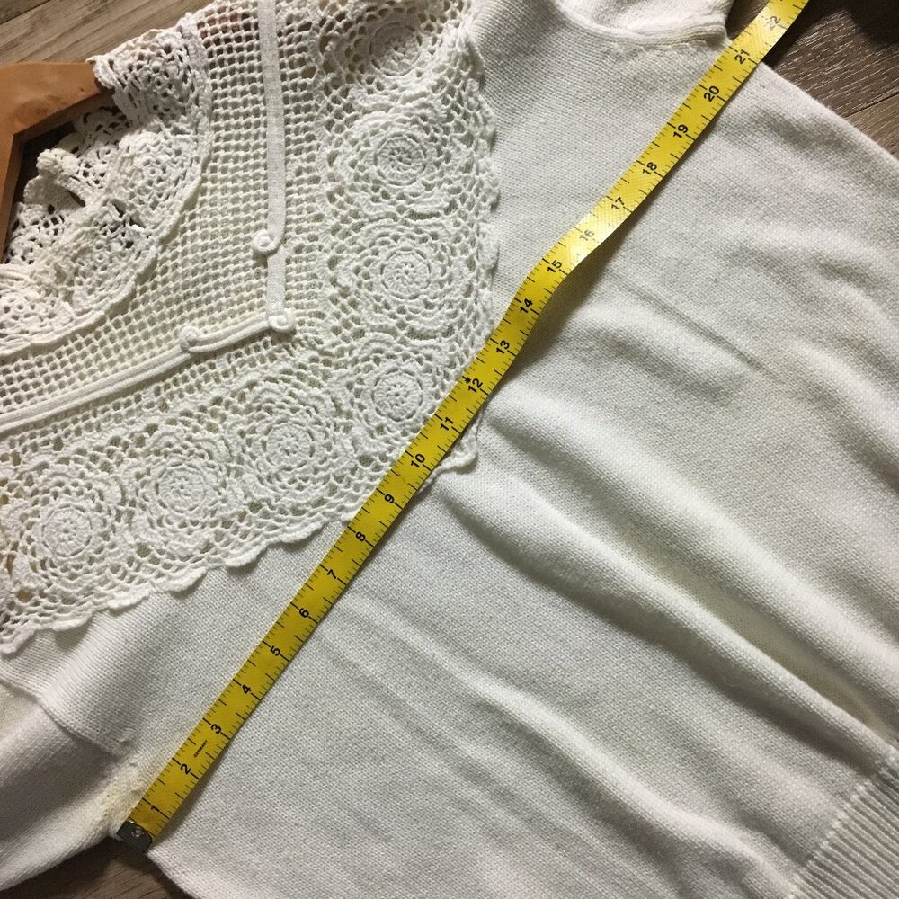 Vintage 90s Jessica 100% Cotton Mock Neck Lace Cottagecore Sweater Size 38 - Picture 10 of 13